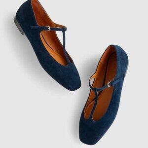 Madewell Mylie T-Strap Flats Deep Indigo Blue Suede Women's Size 9.5 NEW